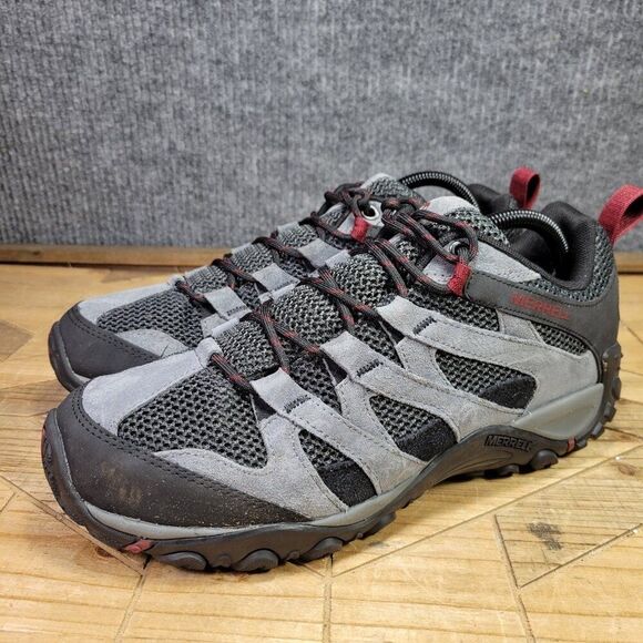 WIDE Merrell Alverstone Mens 9.5W Waterproof Hiking Shoes‎ Gray Suede Mesh Upper - Picture 2 of 11